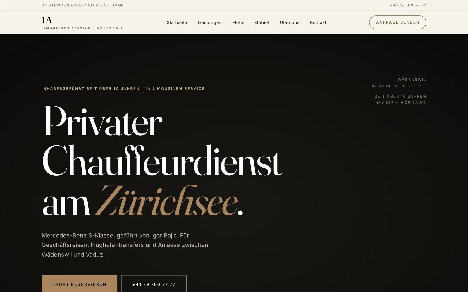 Startseite von 1A Limousinen Service auf dem Desktop
