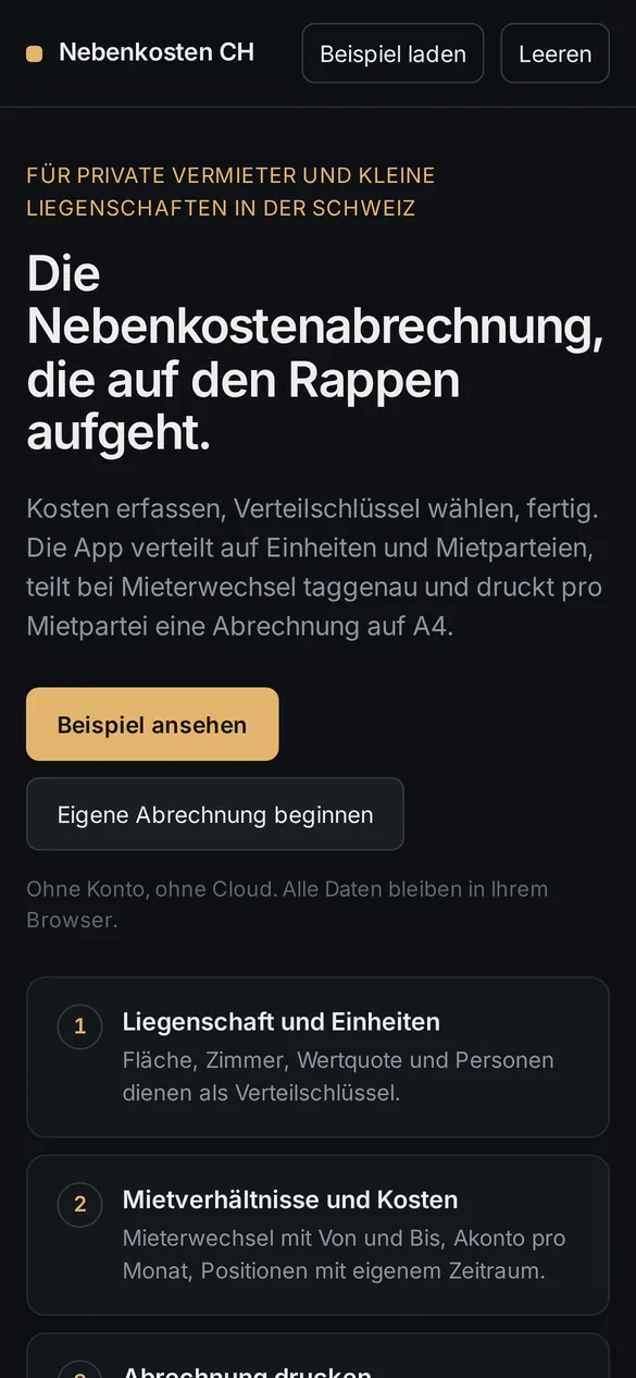 Nebenkosten CH auf dem Handy