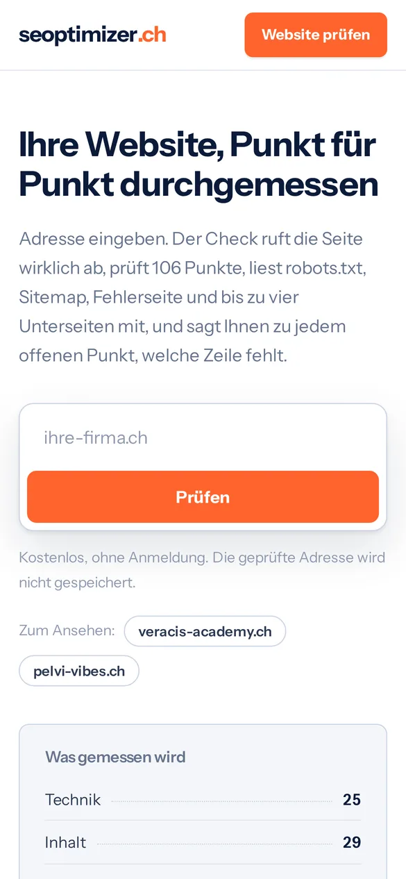 seoptimizer.ch auf dem Handy