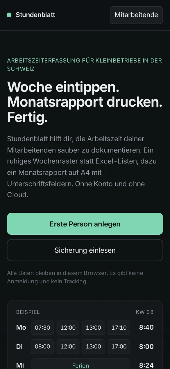 Stundenblatt auf dem Handy